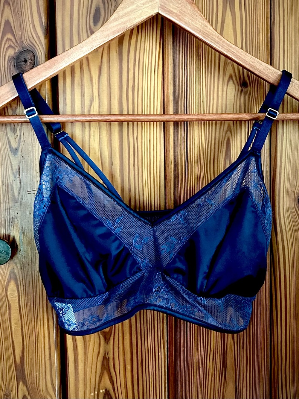 Auden Unlined Lace Bralette Blue Navy  Adjustable Strap Wireless lingerie S